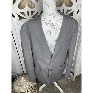 Kroon Canvas Blazer Mens 40R Grey Long Sleeve 2 Button Cotton Linen Sport Coat